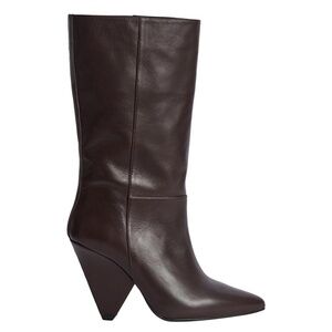 Reiss Women Jax Leather Mid Calf Length Cone Heel Plum Boots Size 38